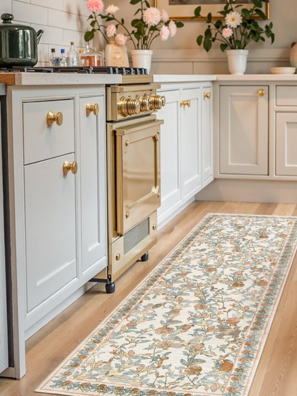 2x6 Runner Rug Floral Vintage Washable Area Rug, Orange